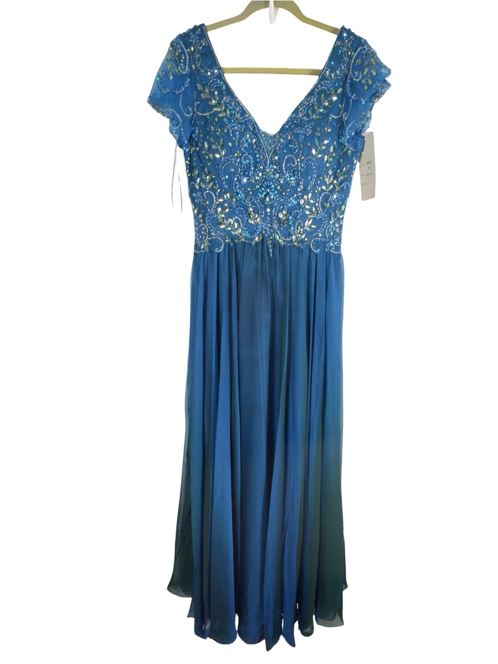 NWT Fiesta Fashion Royal Blue Embellished V-Neck Maxi Gown Dress Size M - Picture 2 of 6